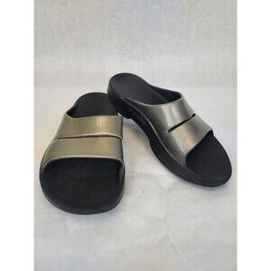 OOFOS Ooahh Luxe Slides Womens 8 EU 39 Black/Latte Slip On Sandals Recovery Shoe